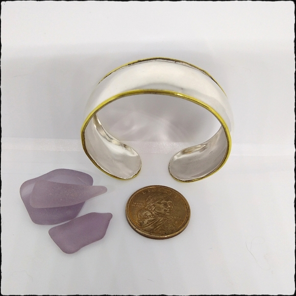 Vintage Taxco Mexico Sterling Silver with Brass Edge Cuff Bracelet - Picture 5 of 8